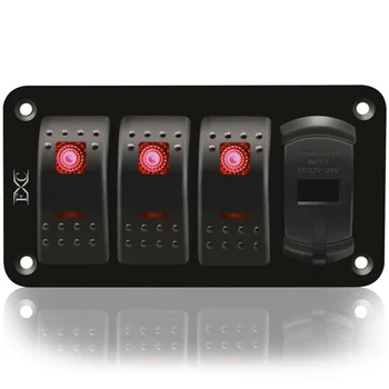 

Accessory Switch Panel 4 Gang Toggle Auto With USB For Car Boat Marine RV Truck Red LED Brand New