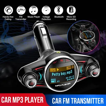 

VANJEW Portable FM transmitter Bluetooth hands-free MP3 player wireless broadcast adapter USB charger BT08 music TF card audio