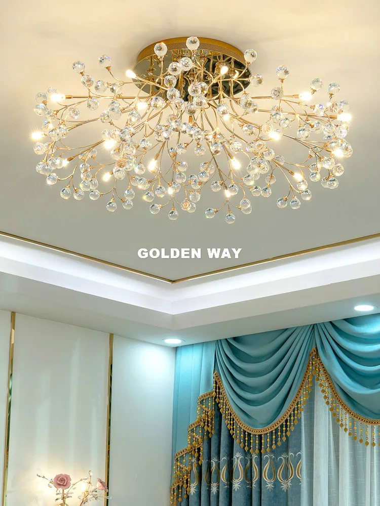 

Modern Crystal Floral Design Ceiling Chandelier Lights D80cm D90cm Golden G4 Crystal LED Plafonnier for Bedroom Ceiling Lights