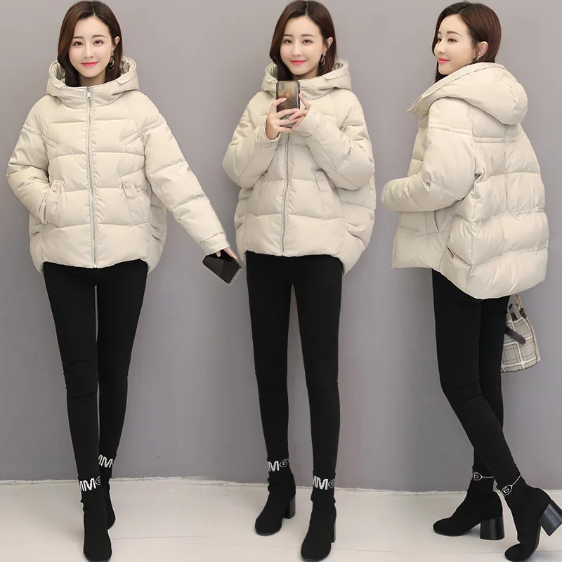 

2019 Winter Long Sleeve Short Straight-Cut Commuting Hooded Zipper Cotton-padded Clothes/Cotton Coat Solid Color Simple