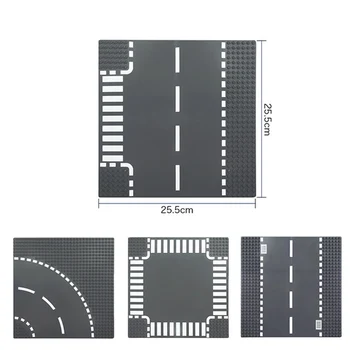 

City Road Street Baseplate Straight Crossroad Curve T-Junction Building Blocks Base Plate Compatible City Classic Block Toy