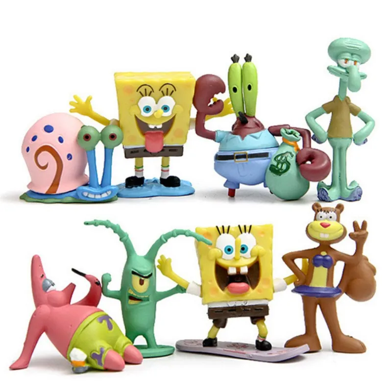 

6/8pcs Q version SpongeBob Model Hand To Do Action Figure Toys Doll Sponge Bob Vinyl Doll Classic Toys For Kid Gift
