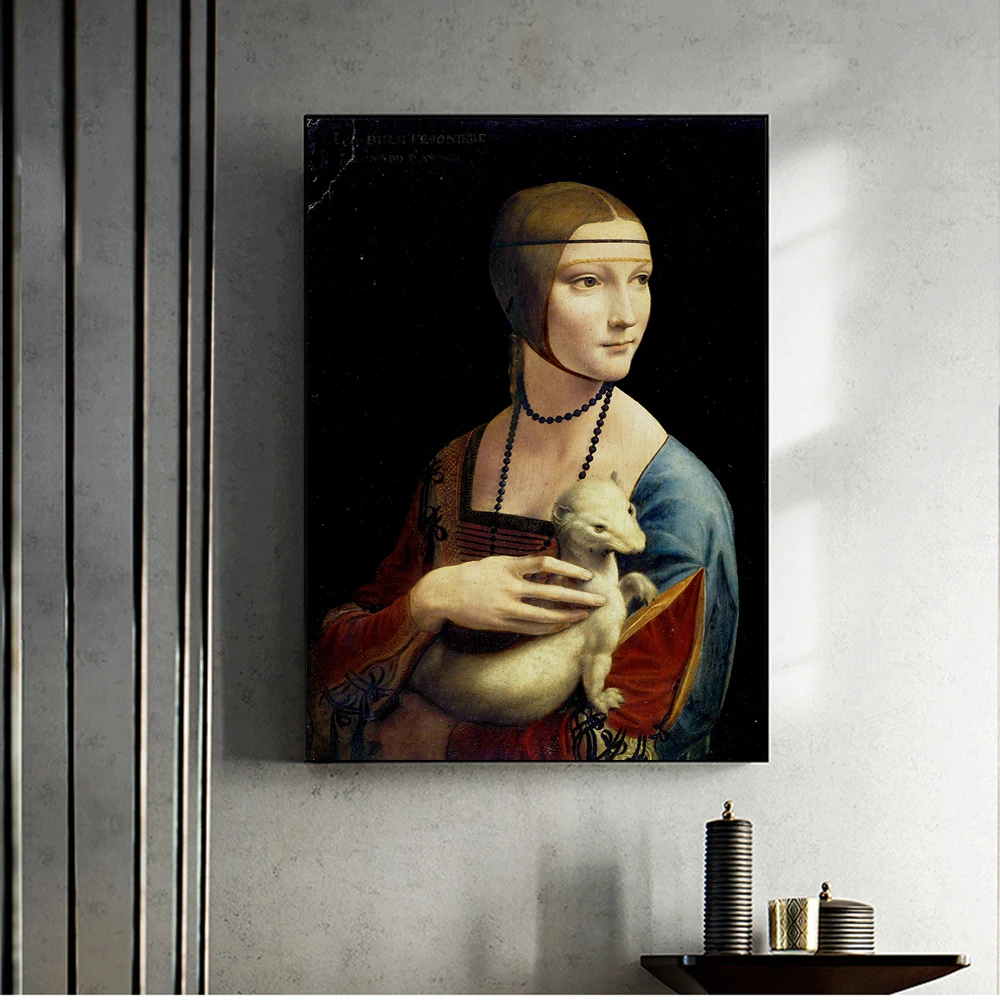 The Lady With An Ermine Canvas Paintings On Wall By Leonardo Da Vinci Famous Art Posters And Prints Cuadros Decor | Дом и сад
