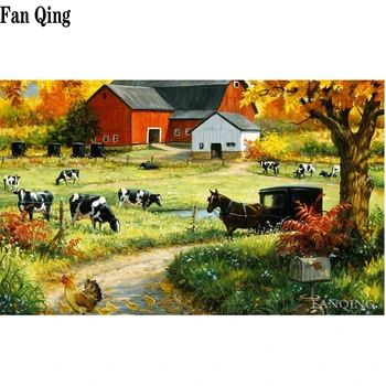

DIY 5D Diamond Painting Ranch cow carriage Full square /round diamond Cross Stitch Rhinestone Mosaic Home Decor diamond Picture