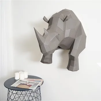 

Nordic 3D Geometry Rhinoceros DIY Wall Hanging Paper Art Sculpture Home Living Room Office Ornaments Wall Decoration R735