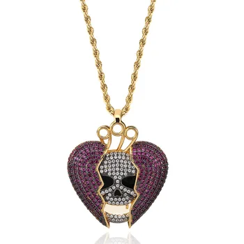 

Fashion Unisex The Devil's Skull Heart Iced Out Chain Pendant Necklace Statement Cubic Zircon Necklaces Hip Hop Men's Jewelry