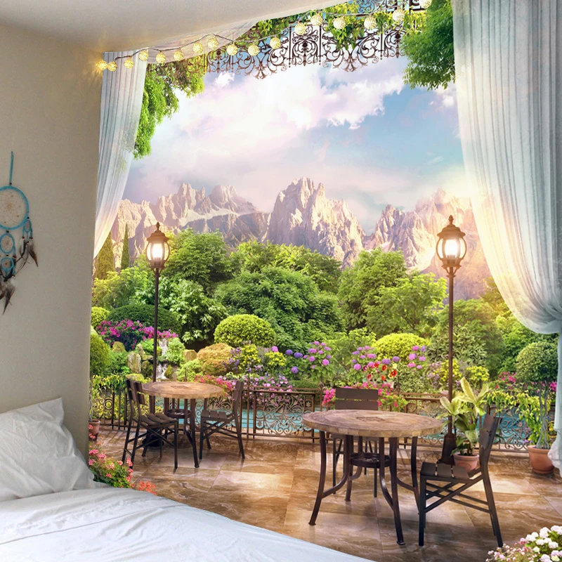 

Beautiful scenery tapestry balcony outside scenery landscape 3d digital printing wall hanging living room bedroom home decoratio