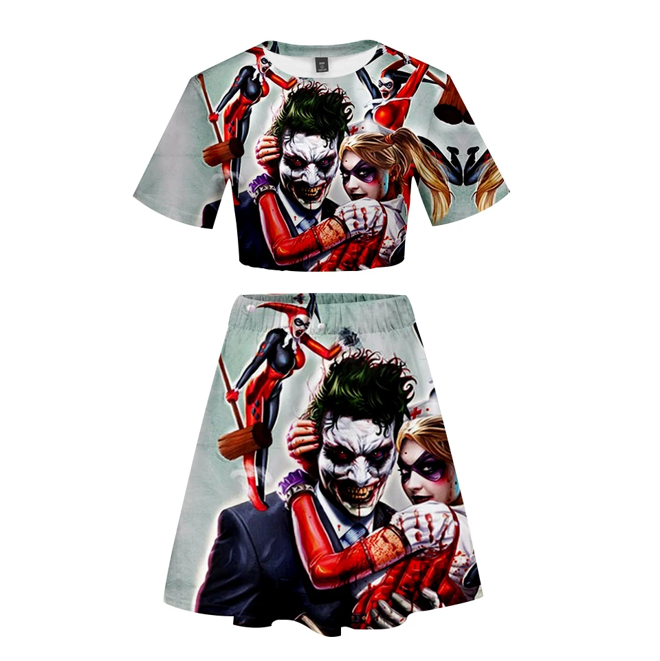 Frdun Tommy haha joker 3D Short Skirt Suit Short Sleeve T-shirt and Short Skirt Two Piece Kpop Girl Casual Kpop Style Sets