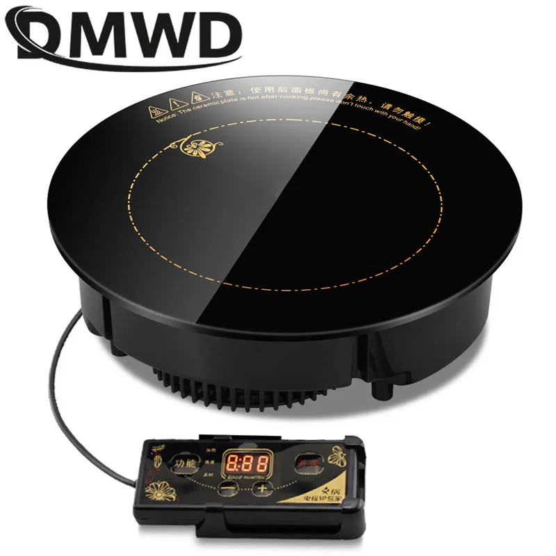 DMWD 2200W Round Electric Magnetic Induction Cooker Wire Control Black Crystal Panel Hotpot Cooktop Stove Cooktop Hot Pot Oven