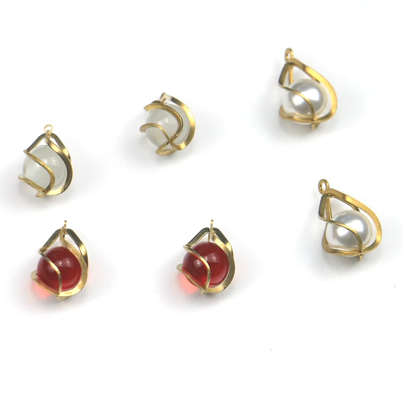 

Brass Hollow Twisted Single Pendant Embedded Pearl Glass Bead Drop Pendant Earring Necklace Pendant