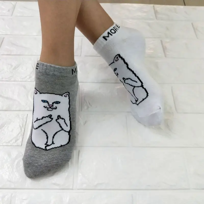 Harajuku/пара хлопковых носков для мужчин и женщин с котом, средний палец, уличная мода, пародия INS, носки в стиле хип-хоп, женские носки-башмачки