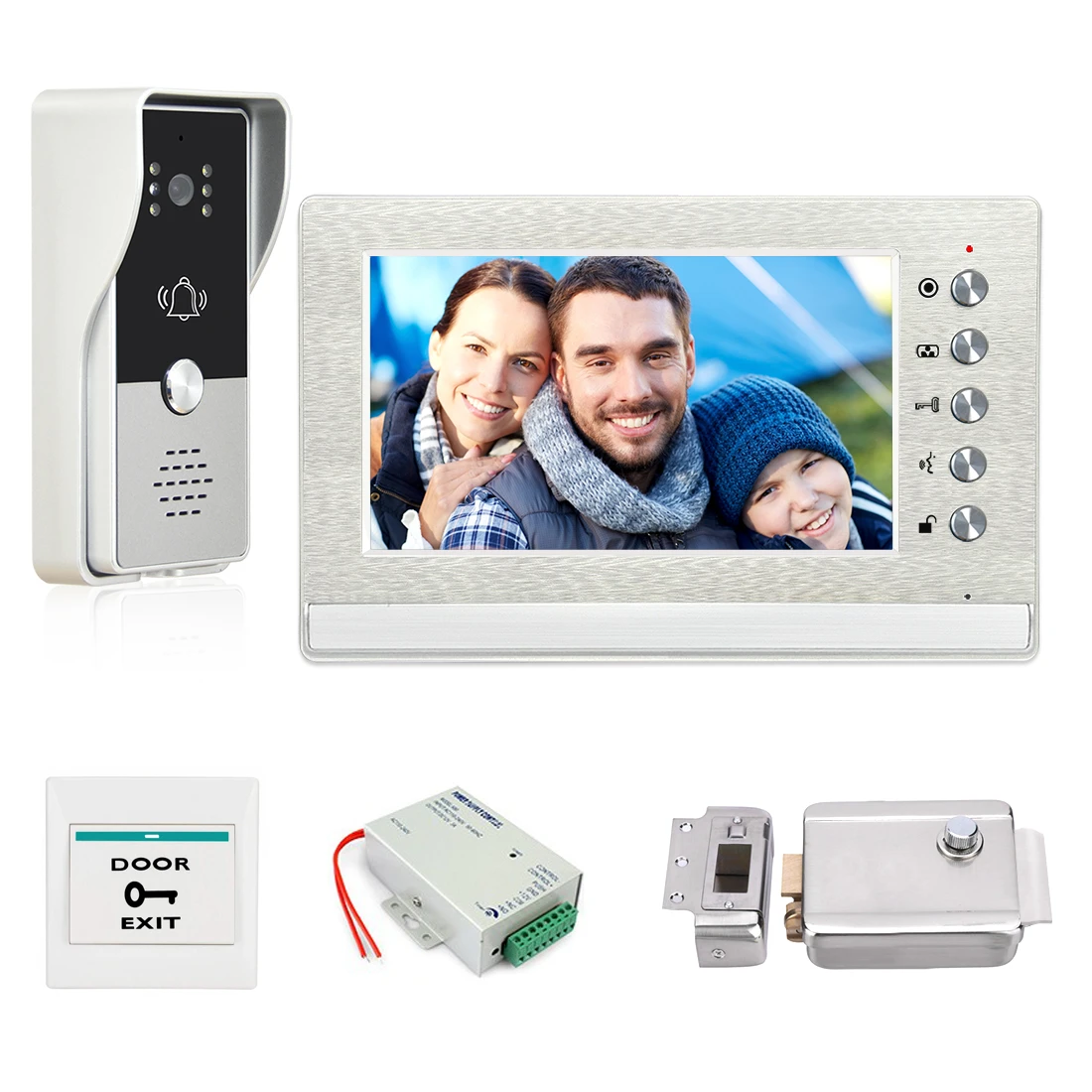 7 Inch Video Intercom Doorbell Kits for Home Security + Electric Lock+ Power Supply+ Door Exit + Video Door Phone System Unlock wireless gate intercom with camera