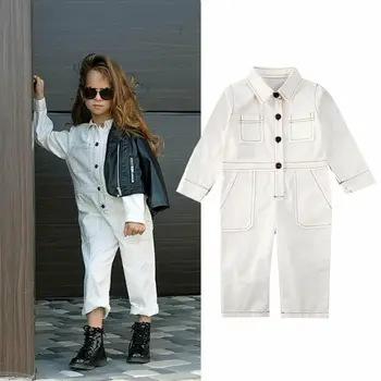 

1-6 Years Girls Toddler Overalls Kid Long Sleeve Button Rompers Bodysuit Jumpsuit For Girls Overalls White Girls Clothes Outfit