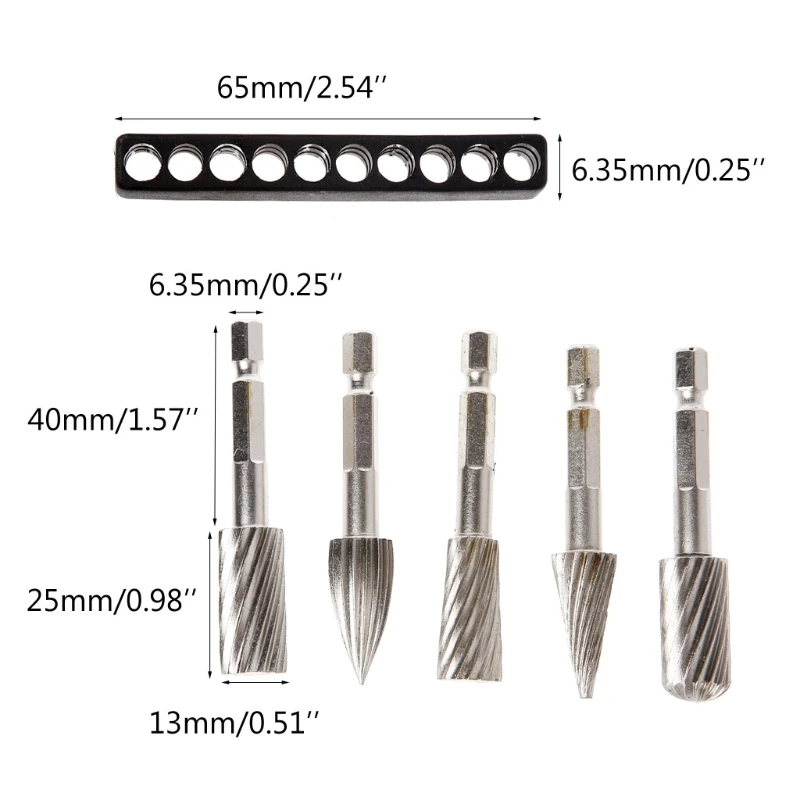 

1/4 Inch(6.35Mm)Carbide Burrs Rotary File 5Pcs Rotary Rasp Cutter Files Shank Tool Power Tools Woodworking Rasp Chisel Shaped Ro