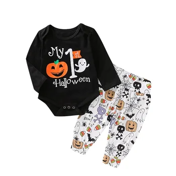 

0-24M Summer Baby Clothes Set Toddler Baby Boys Girls 1st Halloween Clothes Long Sleeve Romper+Pants Outfits