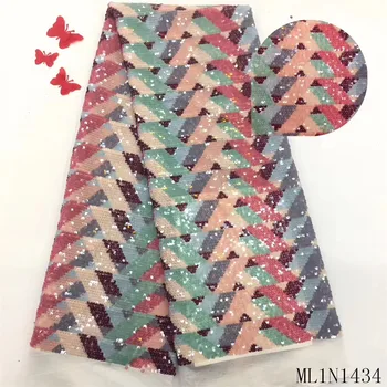 

Beautifical african lace fabrics 2019 fashion style multicolor sequins net lace fabric for women dress nigerian lace ML1N1434