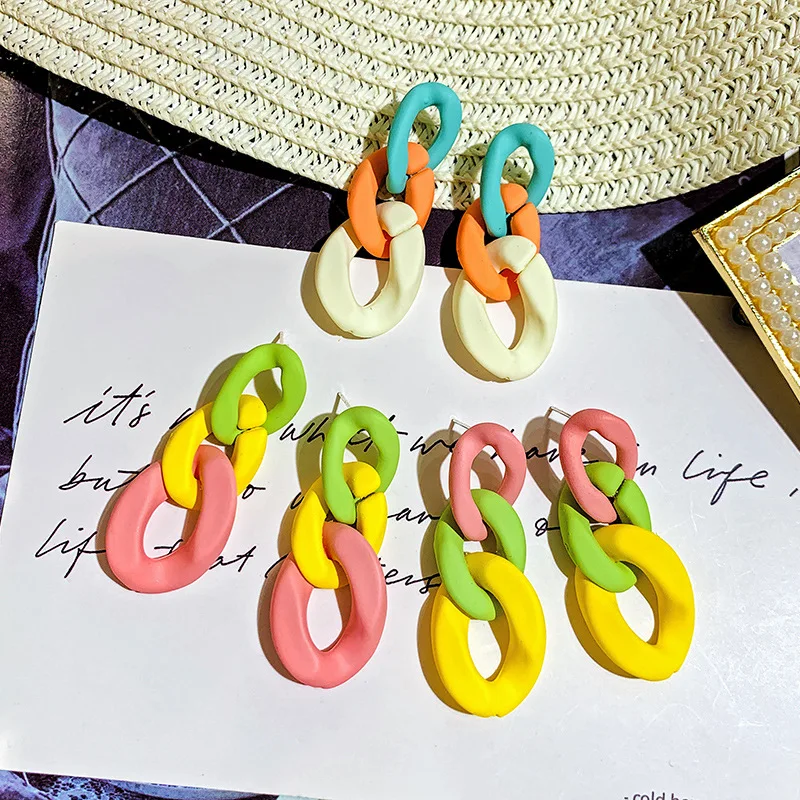 

DREJEW Yellow Blue Pink Contrast Color Acrylic Statement Dangle Earrings 2019 Drop Earrings for Women Fashion Jewelry HE7351