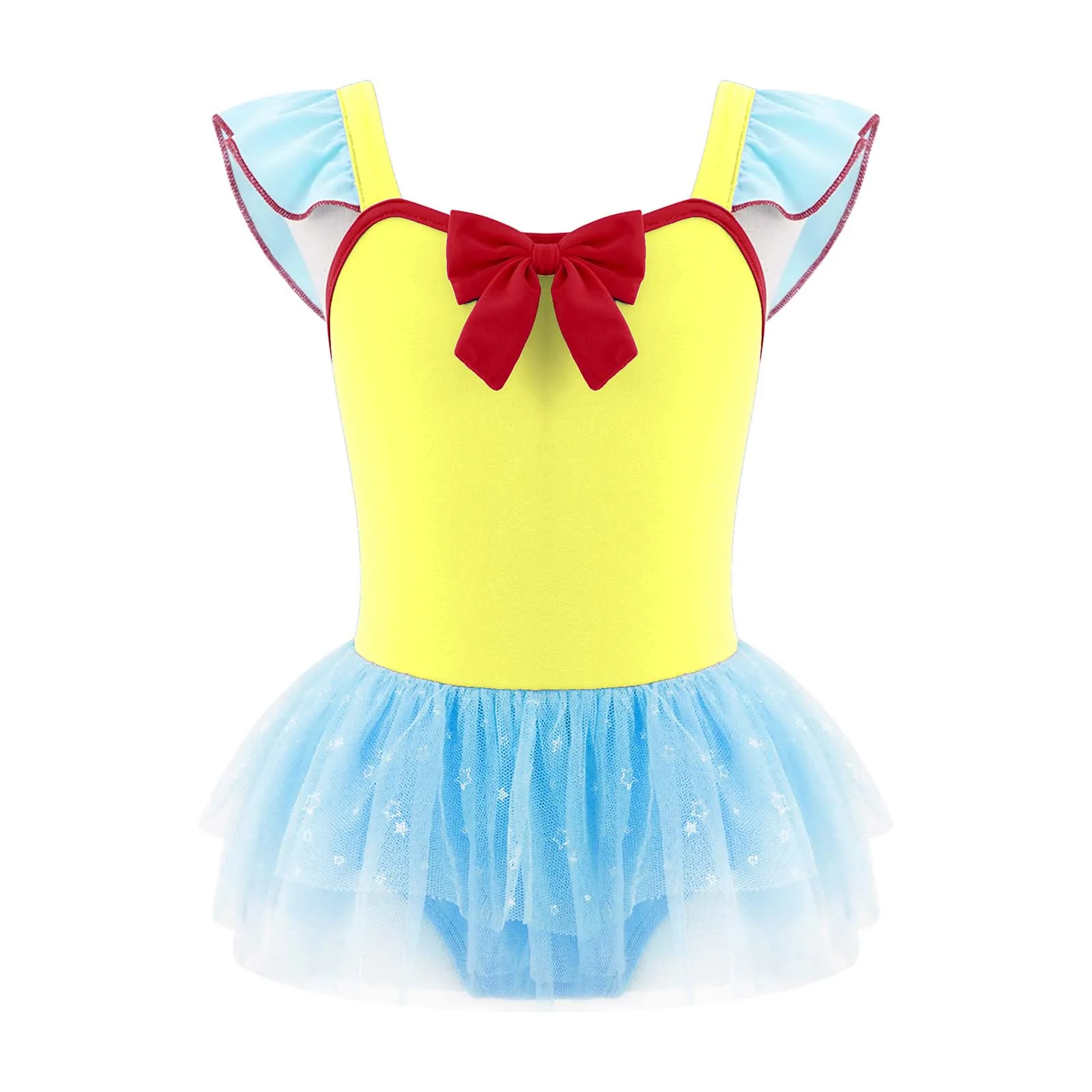 TiaoBug Summer Kids Girls One-Piece Swimwear Square Neck Sleeveless Mesh Hem Leotard Swimming Bathing Pool Beach Bodysuit