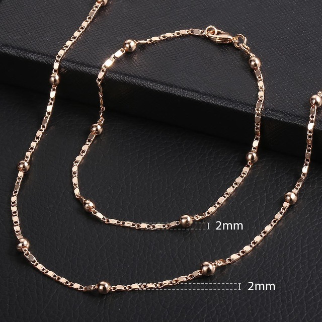 Women's Jewelry Sets 585 Rose Gold Bracelet Necklace Set Double Curb Cuban Weaving Bismark Chain 2021 Wedding Gift KCS04