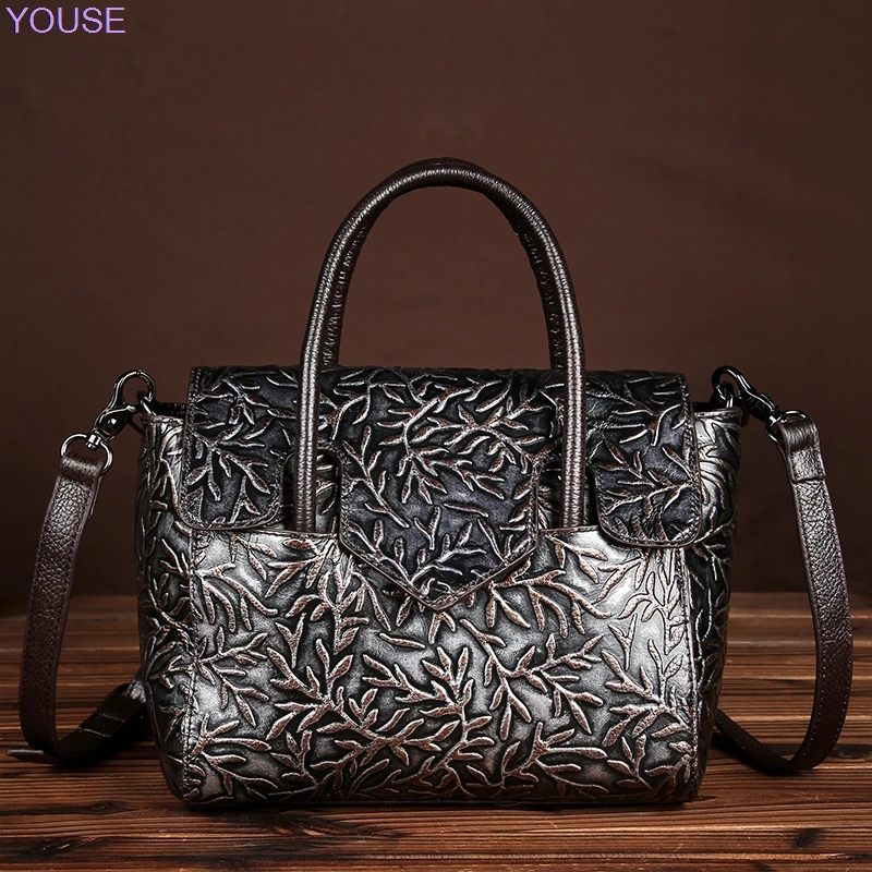 

Embossed Rub Color Full-grain Leather Women's Genuine Leather Casual WOMEN'S Bag Hand Over-the-shoulder Bag Retro Messenger Bag