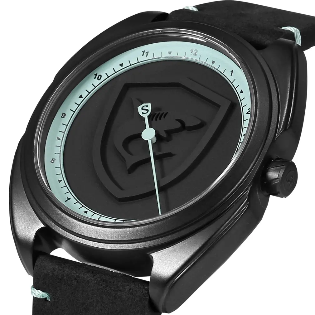 Collared Carpet Shark спортивные часы 3D белый логотип один простой час ручной дизайн кожаный ремешок кварцевые мужские часы Reloj Hombre/SH575 - Цвет: Green SH573