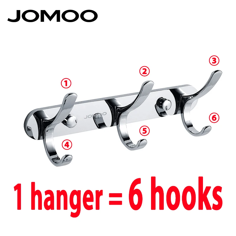 

JOMOO Zinc Alloy Modern Bathroom Revolve Towel Coat Hooks Chrome 3 rows Robe Hook Wall Mounted Bathroom Accessories adhisive