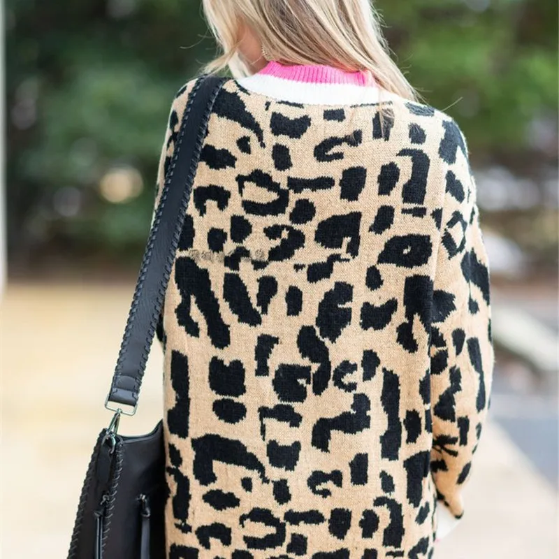 

2019 Autumn and Winter Amazon eBay new temperament commuter long-sleeved loose large code Leopard pattern knitting pullover