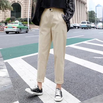 

2019 Autumn Ladies Radish Pencil Pants Vintage Loose Cargo Pants Womens Casual Ninth Harem Pants