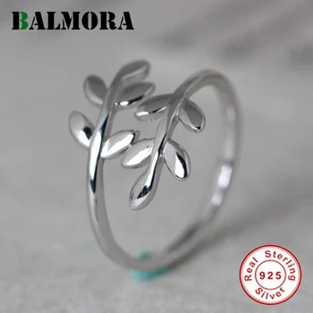 

BALMORA 100% Pure 925 Sterling Silver Leaf Ring For Women Fashion Vintage Open Adjustable Ring Stackable Ring Daily Jewelry Gift
