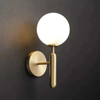 

Nordic Glass Wall Lamp Bedroom Bedside lamp round Mirror Beside wall light LED Wall Sconces Nordic kitchen lighting fixtures