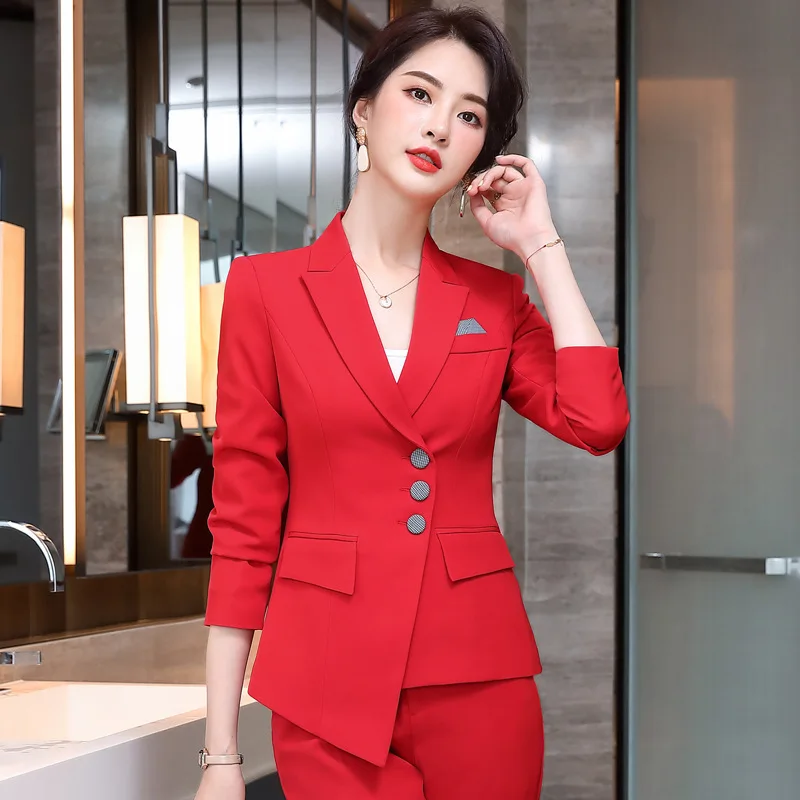 

2020 New Autumn and Winter Professional Women's Pants Suits Slim-fit Single-breasted Ladies Jacket Casual Trousers Two-piece