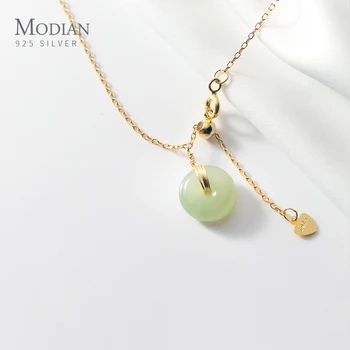 

Modian Fashion 925 Sterling Silver Tourmaline Round Pendant for Women Lobster Clasp Link Chain Necklace Fine Jewelry 2020 Design