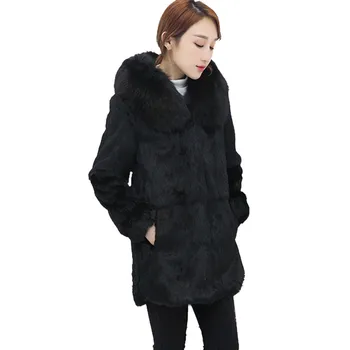 

Women Winter Fluffy Faux Fur Coat Front Opening Warm Fox Fur Grass Hooded Collar Midi-Length Outerwear