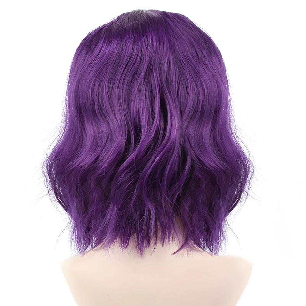 Pageup Short Natural Wave Synthetic Wig For Black Women Purple Wigs with Bangs Heat Resistant Fiber Hair Wigs