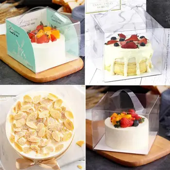 

30pcs Transparent Cake Packaging Box Portable Containers Dessert Holder Full Transparent Carrying Case for Baker Shop Home Cake