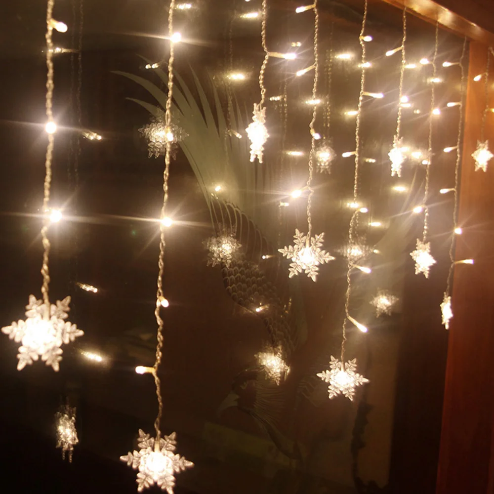 Christmas LED Curtain String Window Snowflake Fairy Lights Holiday Waterproof