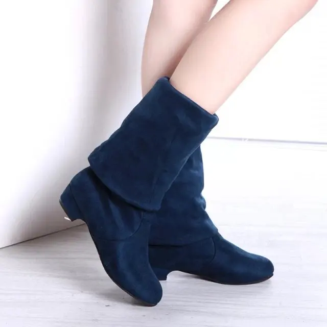Женские повседневные Сапоги выше колена больших размеров зимние женские туфли-лодочки на платформе с круглым носком на высоком каблуке теплые зимние сапоги Mujer - Color: Blue