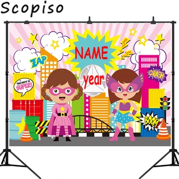 

Scopiso Super Hero City Party Baby Girl Birthday Photography Backgrounds Customized Photographic Backdrops Photo Studio Prop