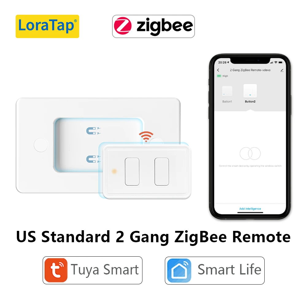 Tuya Zigbee 3.0 Wireless Us 2 Gang Remote Control Switch Compatible