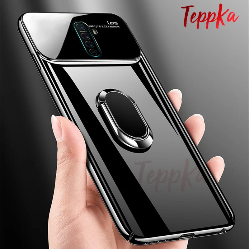 

Luxury Mirror Slim Case For Realme X2 Pro Case Finger Ring Holder Anti-knock Hard PC & Glass Cover For OPPO Realme X2 XT Coque