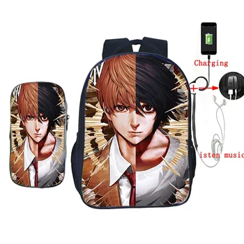 

Death Note USB Charging Backpack Pencil Case Backpack L 2Pcs/Sets Kids School Backpack for Women Men Backpack