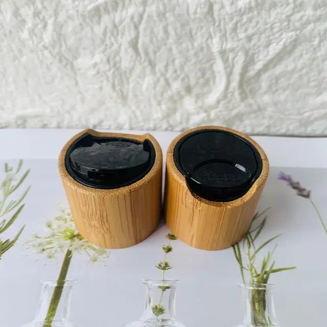 Eco Friendly SkinCare Bamboo Perfume Cap 18/20/24mm Caliber Cosmetic Container Bamboo Wooden Lotion Caps Plastic Glass Bottle