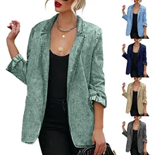 demin jacket for women  Single Breasted  Solid  Casual  Spring/Autumn  Blazers  coats  ladies demin coats