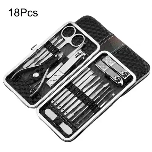 Black 18pcs Высокое качество 21/18PcsMultifunction Нержавеющая сталь кусачки для ногтей комплект маникюр, щипцы для кутикулы набор педикюра ногтей, для маникюра с Чехол - Цвет: Black 18pcs