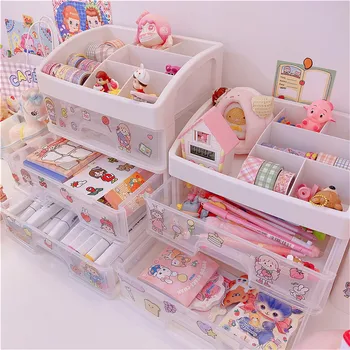 

New cartoon Makeup Organizer Drawers Plastic Cosmetic Storage Box Jewelry Container Make Up Case Makeup Brush Holder Organizers