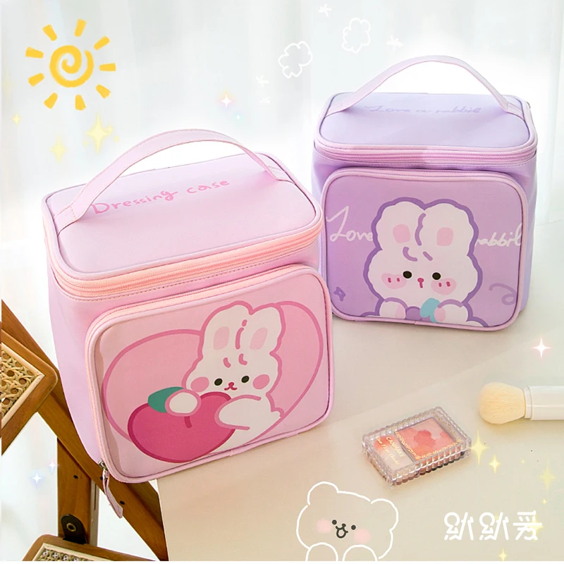 Kawaii Cosmetic Bag Women Big Capacity PU Waterproof Travel Wash Toiletries Storage Case Cute Portable Beauty Makeup Storage Box portable travel wash cup camping toothpaste toothbrush toiletries partition storage box outdoor bathroom accessories organizer
