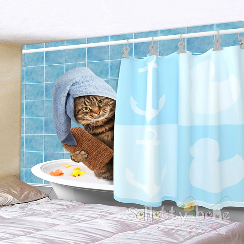 

Mandala Cute Bathroom Cat Animal Printed Wall Hanging Tapestry Beach Blanket Picnic Yoga Mat Home Art For Living Room Decoration