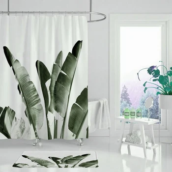 

Plant shower curtain black plant decoration shower curtain set bathroom decoration waterproof shower curtain