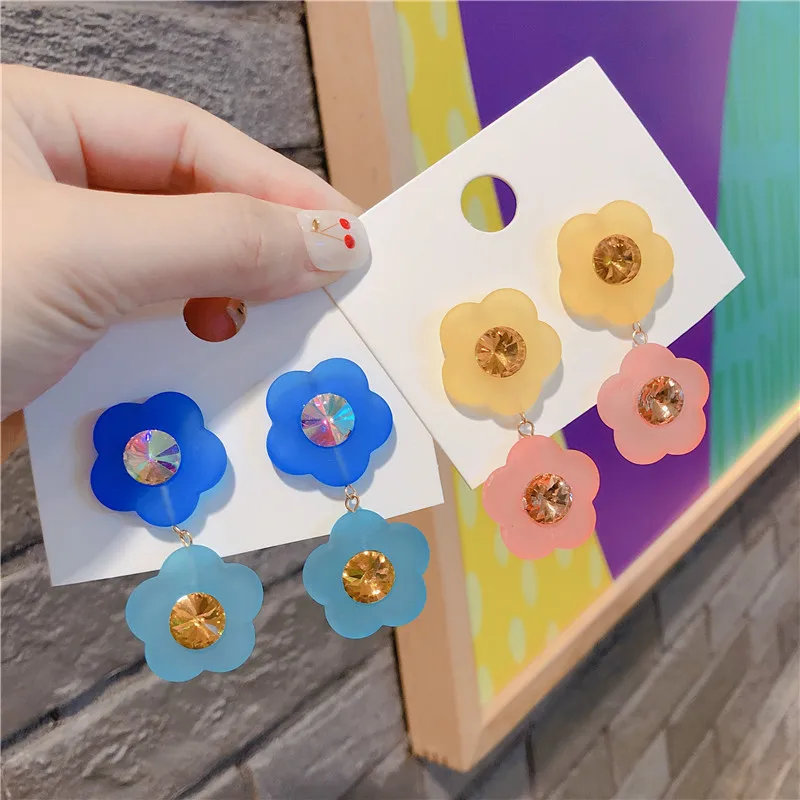 

Fashion Crystal Acrylic Flower Drop Dangle Earrings 2019 Summer New Jewelry Pendientes
