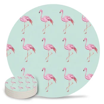 

Pink Flamingo Cartoon Placemat Ceramic Drink Coasters Table Decoration Absorbent Moisture